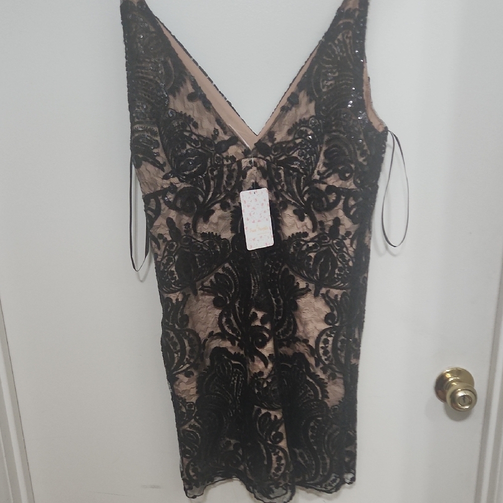 Free People Black and Tan Mini Dress